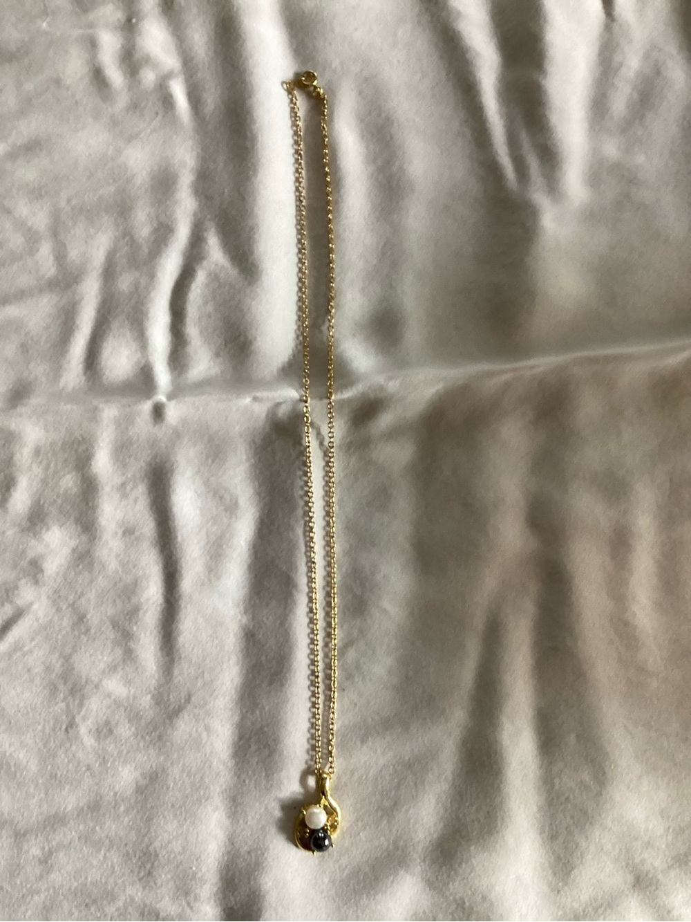 Gold Pendant Necklace with Pearl and Black Stone - Women's Jewelry